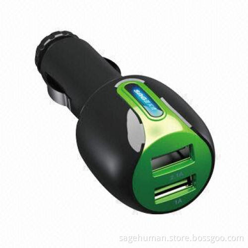 In-car charger for iPod/iPhone/iPad and other mobile phones, with 2 USB ports and 3.1A output power